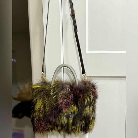 Colorful Handmade Luxury Real Fox Fur Top Handles Satchel Bag/Crossbody - Picture 12 of 16